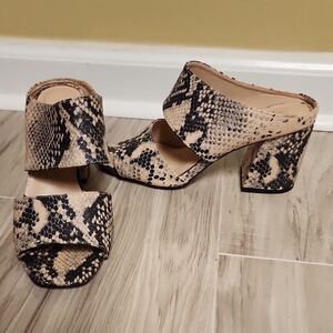 Madden Girl Snakeskin Block Heel Mules